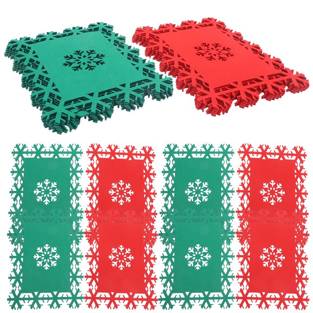 24 Pcs Ensemble de Table Flocon de Neige Thème de Noël Tapis Décoratif de Table à Manger Réutilisable en Feutre
