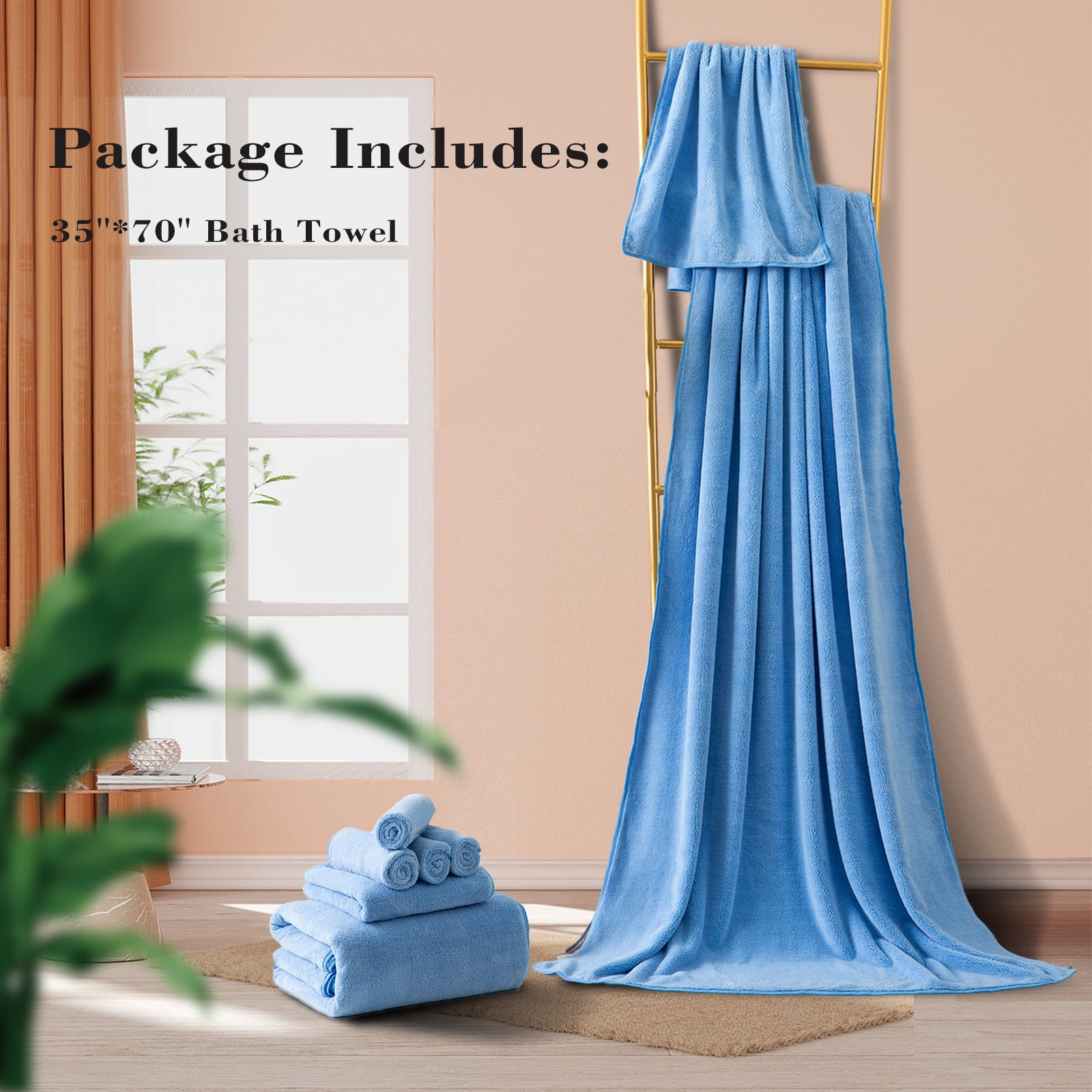 Smuge 8 Piece Oversized Bath Towel Set, Microfiber Ultra Soft Plush, 700 GSM Highly Absorbent Quick Dry Luxurious Bath Sheets Towels for Bathroom Hotel(Blue)