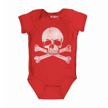 

Shop4Ever Distressed White Skull and Crossbones Baby s Bodysuit Infant Cotton Romper 18 Months Red