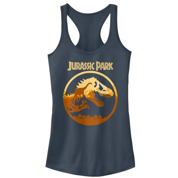 Junior's Jurassic Park T. Rex Sunset Silhouette  Racerback Tank Top Indigo Small