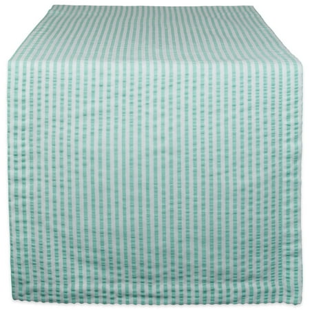

108 Aqua Blue and White Seersucker Striped Rectangular Table Runner