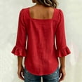 thumbnail image 6 of ZVAVZ Womens Bow Tie Square Neck Blouses Ruffle 3/4 Sleeve T-shirts Cotton Fashion Going Out Dressy Tee Shirts Red S, 6 of 6