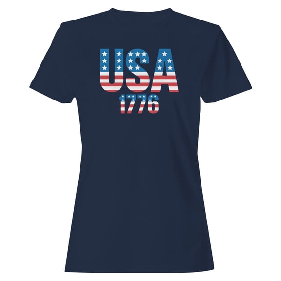 Smartprints USA 1776 Patriotic American Flag Women's T-shirt, Navy, S