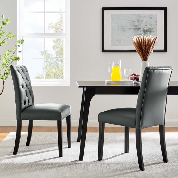 Modway Duchess Solid Wood and Vinyl Dining Chairs in Gray (Set of 2)