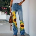 thumbnail image 2 of vigerkar Women's Floral Printed Mid Waist High Stretch Bootcut Jeans Trendy with Pockets Yellow, L, 2 of 4