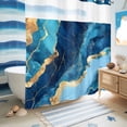 thumbnail image 5 of No Hook Shower Curtain with Built-in Rings - Blue Gold Marble Textured Washable Waterproof Fabric Bathroom Curtains for Hotel,Rentals, 66 X 72 Inch Long , Abstract Modern Art, 5 of 9