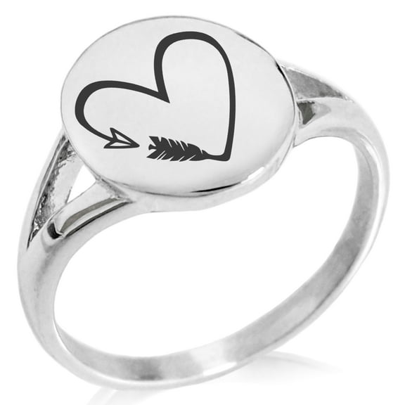 Stainless Steel Love Arrow Heart Minimalist Oval Top Polished Statement Ring