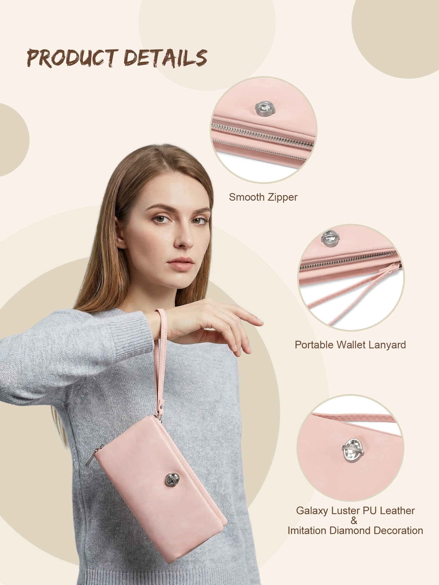 Punplita Women Wallet Leather Long Wallets for Women with Zipper and Card Holder