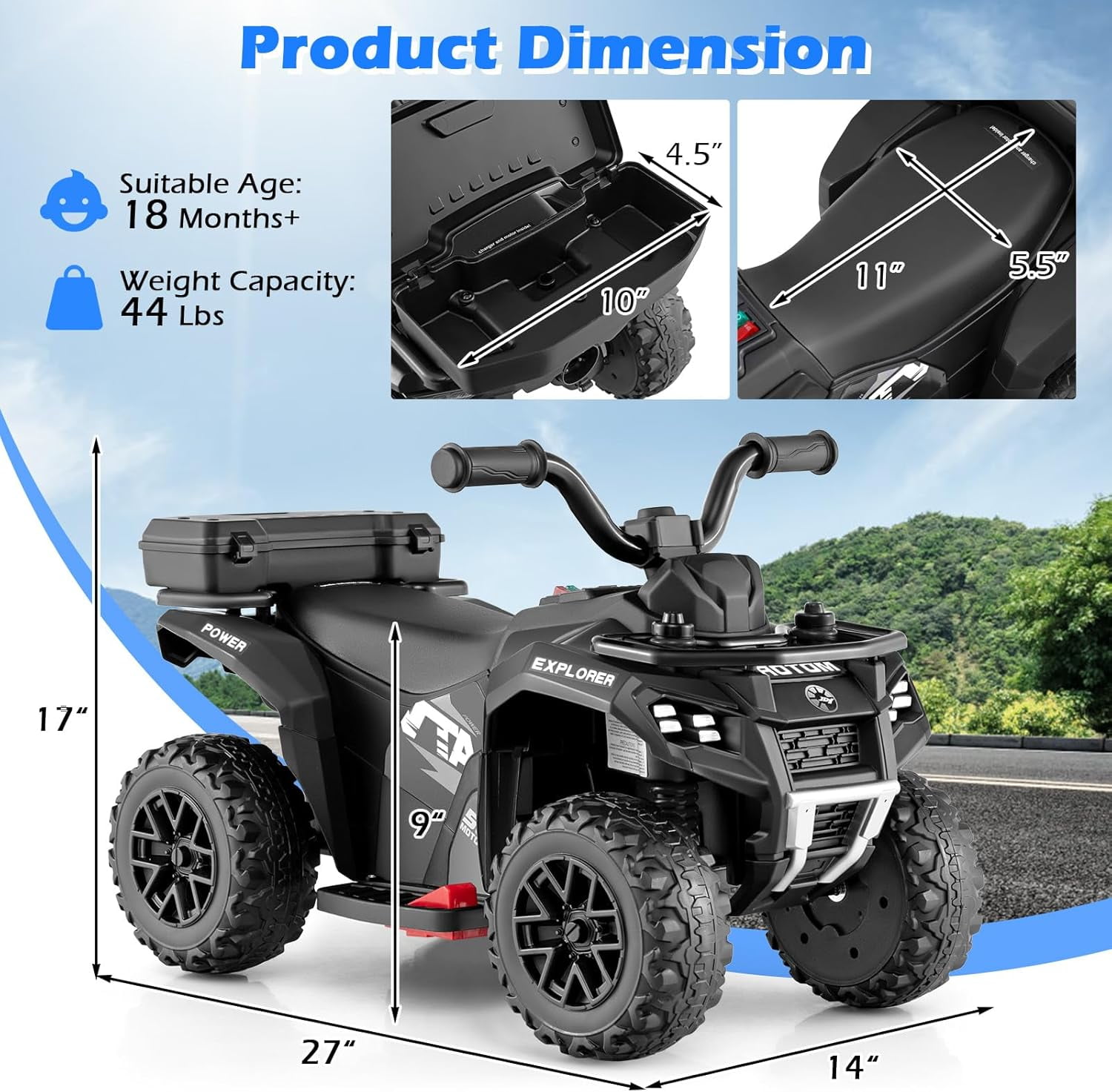 OLAKIDS Kids ATV with Spray Function, Remote Control, Storage Trunk, 6V Electric Toddler Ride on Toy