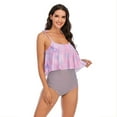 thumbnail image 3 of Lu's Chic Women's High Waisted Bathing Suit Sexy Bikini 2 Piece Ruffled Beach Full Coverage Summer Tankini Purple Large, 3 of 4