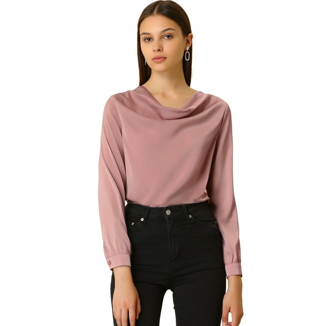 Unique Bargains Hauts Élégants à Manches Longues en Satin pour Femmes