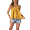 thumbnail image 1 of INSPIRAR CHIC Top sin mangas de mujer con panel de encaje, cuello cuadrado, fluido y con volantes, amarillo L, 1 of 6
