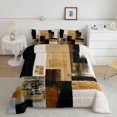 thumbnail image 2 of Castle Fairy Mid Century Textured Square Queen Comforter Set 3 Pieces,Abstract Graffiti Comforter Sets Queen,Gold Black Ivory,Reversible,1 Comforter and 2 Pillowcases, 2 of 6
