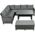 thumbnail image 3 of Llinc Store 5-Piece Outdoor Patio Rattan Sofa Set Sectional PE Wicker L-Shaped Garden Furniture Set with 2 Extendable Side Tables Dining Table and Washable Covers for Backyard Poolside Indoor Gray, 3 of 9