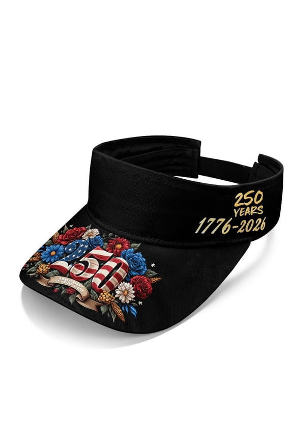 250 Years USA Patriotic Sun Visor Hat, Floral Adjustable UV Protection Empty Top Cap for 1776-2026 Commemorations