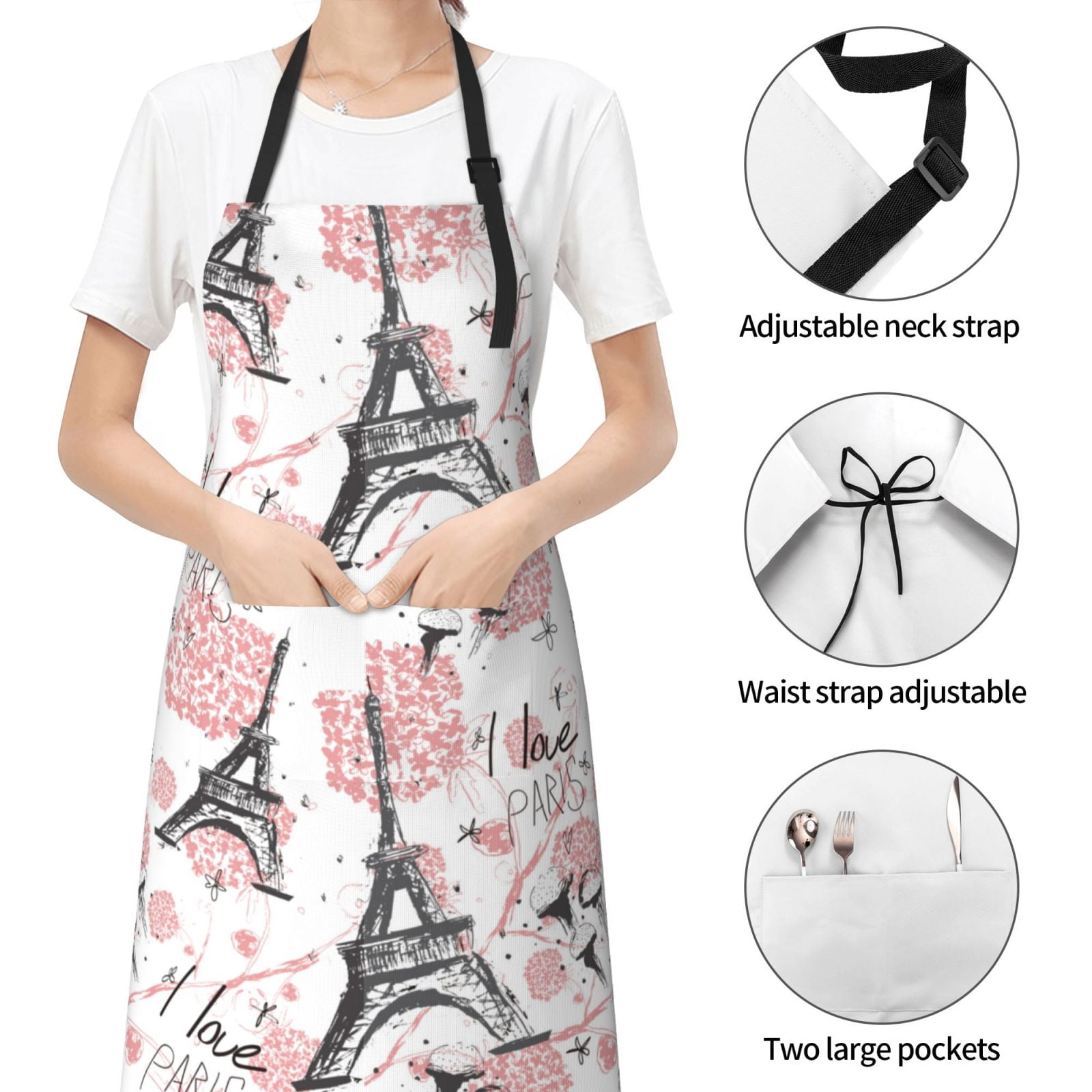 Kdxio Paris Apron with Pockets Adjustable Kitchen Aprons for Men Women Waterproof Aprons for Cooking,Drawing,Crafting, Baking Household Cleaning