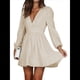 thumbnail image 3 of Vestido Mini de Larga con Escote en V Profundo para Mujer, Corte A, Cintura Alta, Informal, Fluido, Ideal para Invitadas A Cócteles y Bodas Albaricoque M, 3 of 8