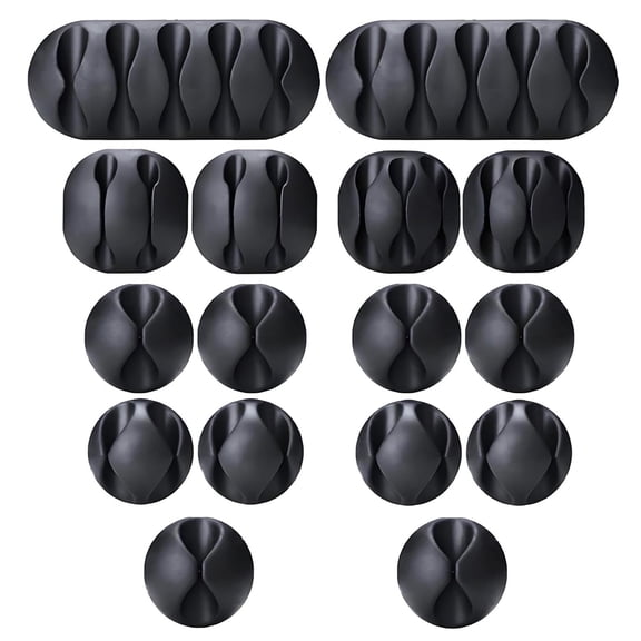 16-Pack Black Cord Organizer - Adhesive Cable Clips Holder for Desk, Wall, Car - Wire Management Clips for Charger, USB, Computer Cables -Cord Keepers with Strong Sticky Backing