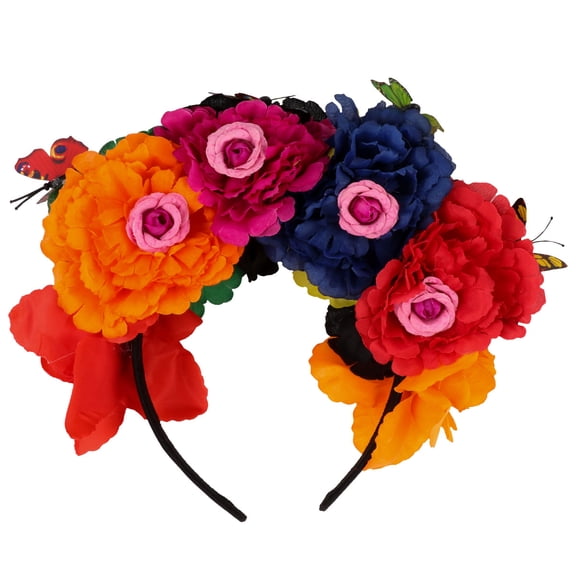 Diadema de fiesta de Halloween para mujer, moda, flores artificiales, mariposas, tocado