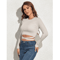 thumbnail image 4 of PrettyGuide Women's Knit Cropped Top Long Sleeve Crisscross Tie Back Casual Ribbed Fitted Crop Tee Shirt, 4 of 7