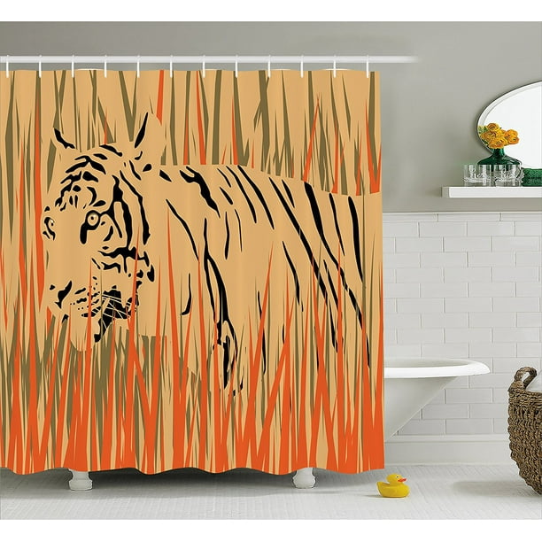 Wildlife Decor Shower Curtain By Tiger In The Bushes Camouflage Carnivore Predator Feline Africa Animal Art Fabric Bathroom Set With Hooks 75 Inches Long Ambesonne Ship From Us Wildlife Decor Shower Curtain By, Wildlife Shower Curtains Sets