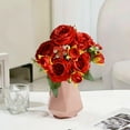thumbnail image 5 of 5-Branch Artificial Silk Rose Bouquet - Realistic Simulated Flower Arrangement, Soft Silk Petals for Home, Wedding & Table Centerpieces, Bridal Bouquet & Party Decor Accessory, 12.6*12.6in, Red, 5 of 6