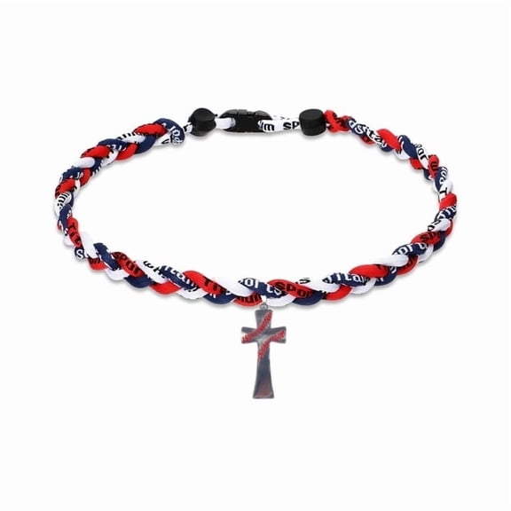 Faty-T 2 Rope Baseball Cross Necklace Baseball Titanium Necklace Stainless Steel Cross Pendant Sports Braided Tornado Baseball Necklace Gifts for Men