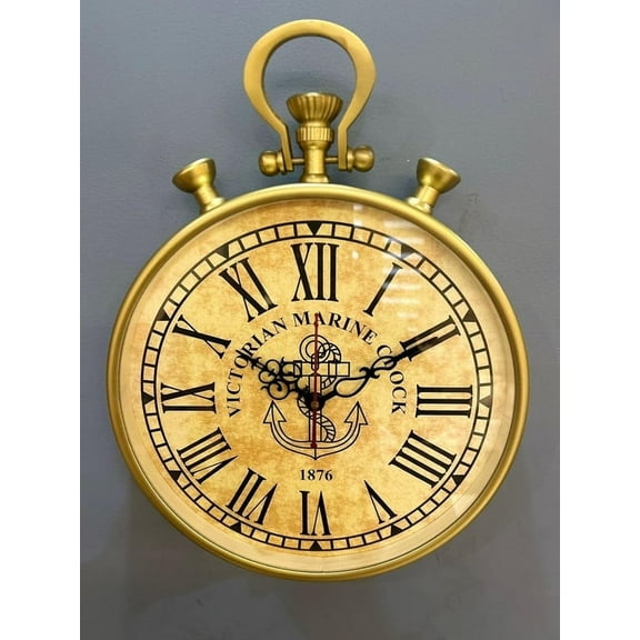 Vintage Victorian Marine Wall Clock - Antique Gold Finish, Roman Numerals & Nautical Anchor Design | Silent Quartz Movement Decorative Clock for Living Room, Bedroom, Office, and Home Décor