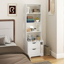58in Night Stand with Bookshelf, Night Stand with 2 Storage Drawers for Bedroom