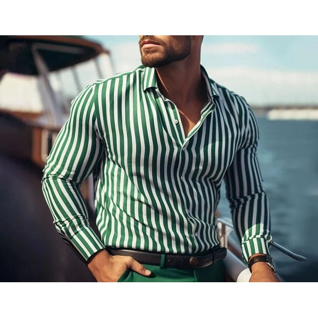 Camisa de solapa con estampado 3D de línea negra de gran venta para hombres, ropa casual lujosa de moda de alta calidad para hombres en la calle