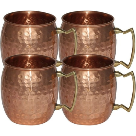 

SKAVIJ Pure Copper Moscow Mule Mug Hammered Style Drinkware Set (0.6 Litre Pack of 4)