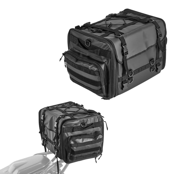 Expandable 40-60L Waterproof Motorcycle Tail Bag with Rain Cover Shoulder Straps and Storage Pockets Black