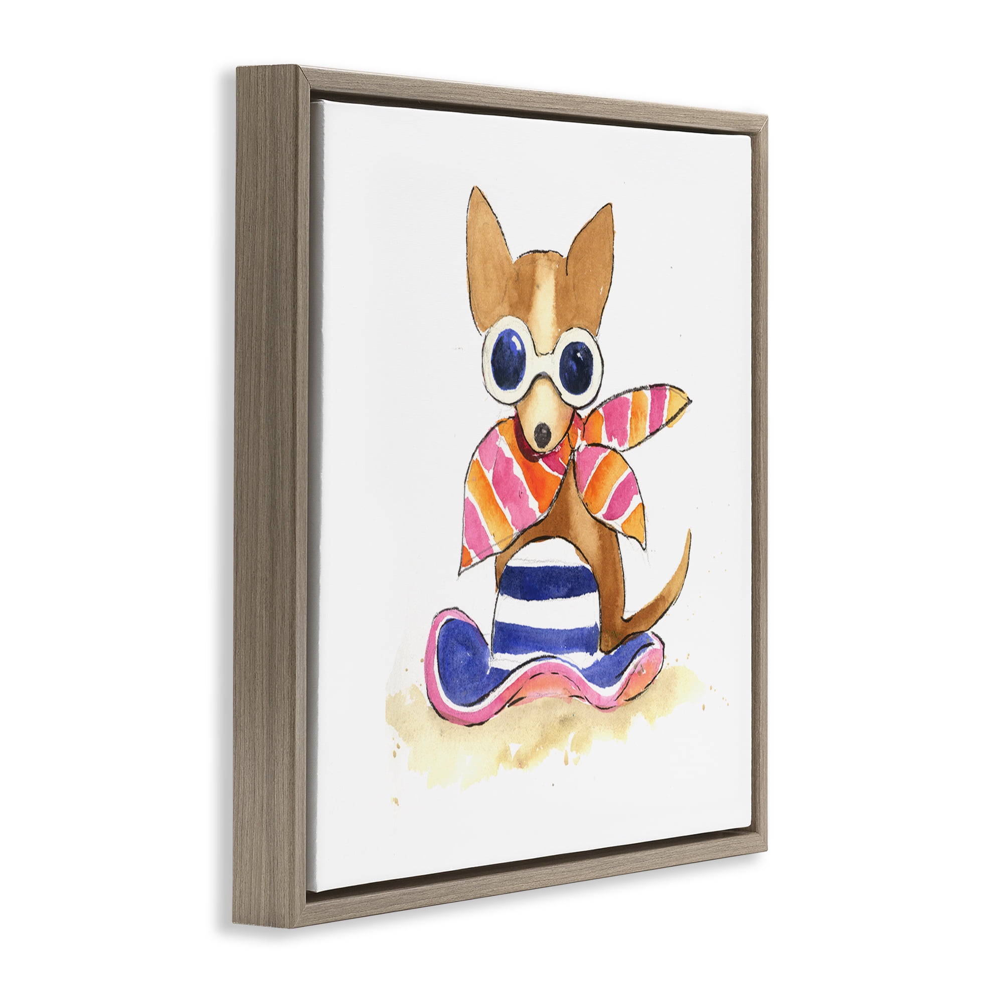 Stupell Industries Sandy Dog on Beach Animals Painting Brown Floater Framed Canvas Art Print Wall Art, 18 x 18