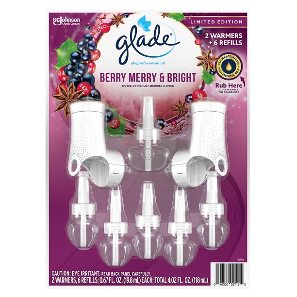 Glade PlugIns 2 Warmers + 6 Refills Holiday Merry Berry & Bright