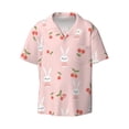 thumbnail image 4 of Uemuo Rabbit And Cherry Pattern Cotton Linen Short Sleeve Shirts,Casual Lightweight Button Down Shirts,Vacation Beach Summer Tops-Medium, 4 of 7