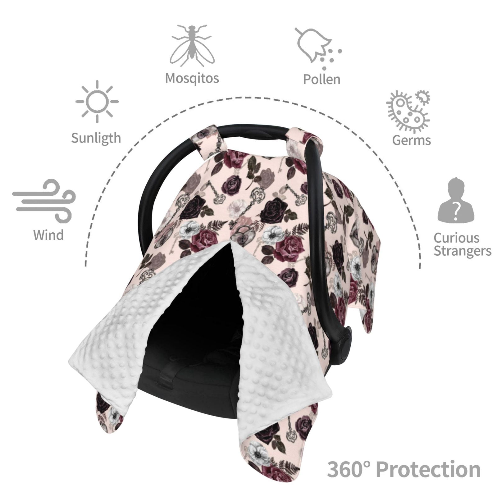 Car Seat Cover Baby - Retro Red Black Roses Breathable Infant Car Seat Cover for Baby Carseat, Lightweight Comfort Baby Essentials Must Haves Newborn Stuff for Girl Boy