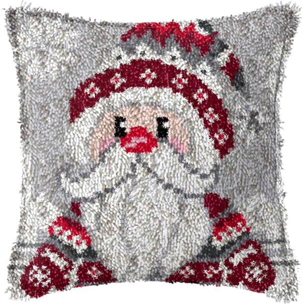 Kits de gancho de pestillo para adultos, funda de almohada DIY con funda de almohada de lona impresa, funda de cojín de costura de 16,9 pulgadas x 16,9 pulgadas (rojo)