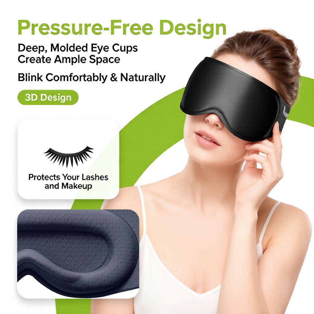 FACEMOON Weighted Sleep Mask 100% Blackout 3D Contoured for Men and Women Deep Restful Sleep Soft Memory Foam Zero Pressure Long Flight Black