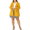 thumbnail image 3 of Women's Plus Size Notched Lapel Double Breasted Long Coat for Stylish Winter Wear 4X Mustard Yellow, 3 of 8