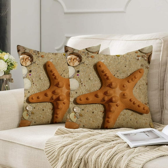 Coastal Starfish Pillow Covers, Set of 2, 18x18", Outdoor Pillow Covers, Beach Themed Throw Pillow Covers for Couch, Rustic Farmhouse Style Decorative Pillow Covers
