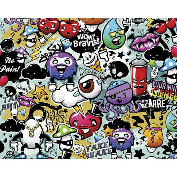 ohpopsi Graffiti No Paste Included Non Woven Wall Mural, 94-in by 118-in