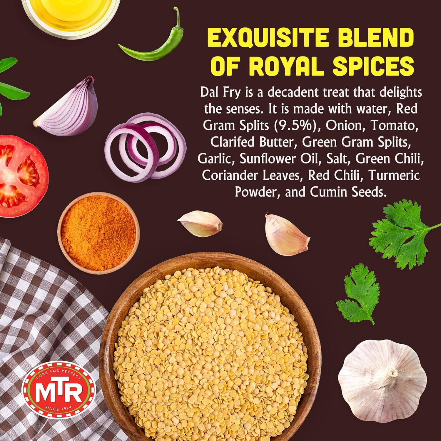 MTR Dal Fry - Flavorful Seasoned & Cooked Lentils - Authentic Indian Ready-To-Eat Meal - No Added Preservatives - A Quick Meal Suitable for Vegetarians, Ready in Minutes! (300g, Pack of 6)