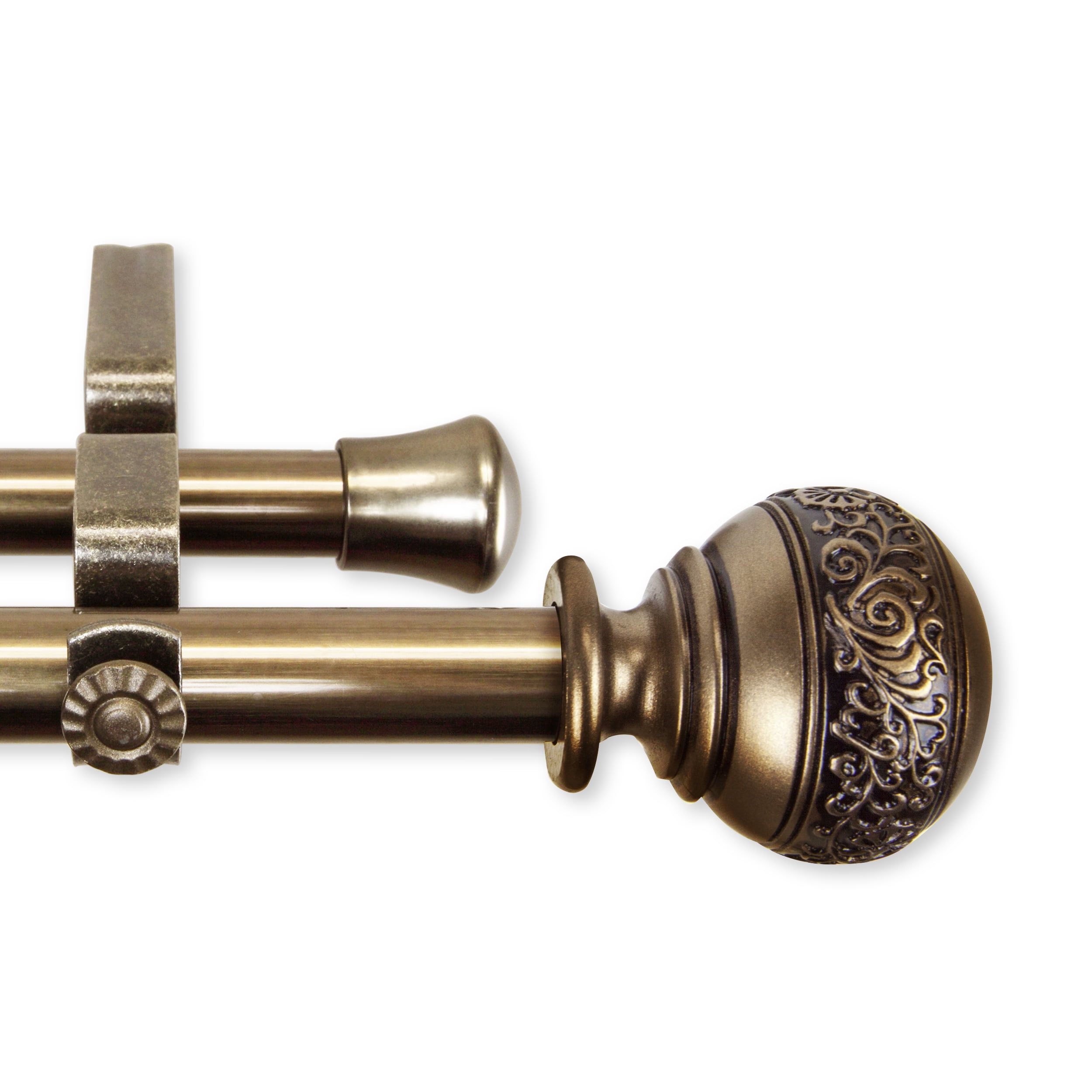 Central Design 4787-994 0.8125 in. Lucid Double Curtain Rod with 120 to 170 in. Extension, Antique Brass