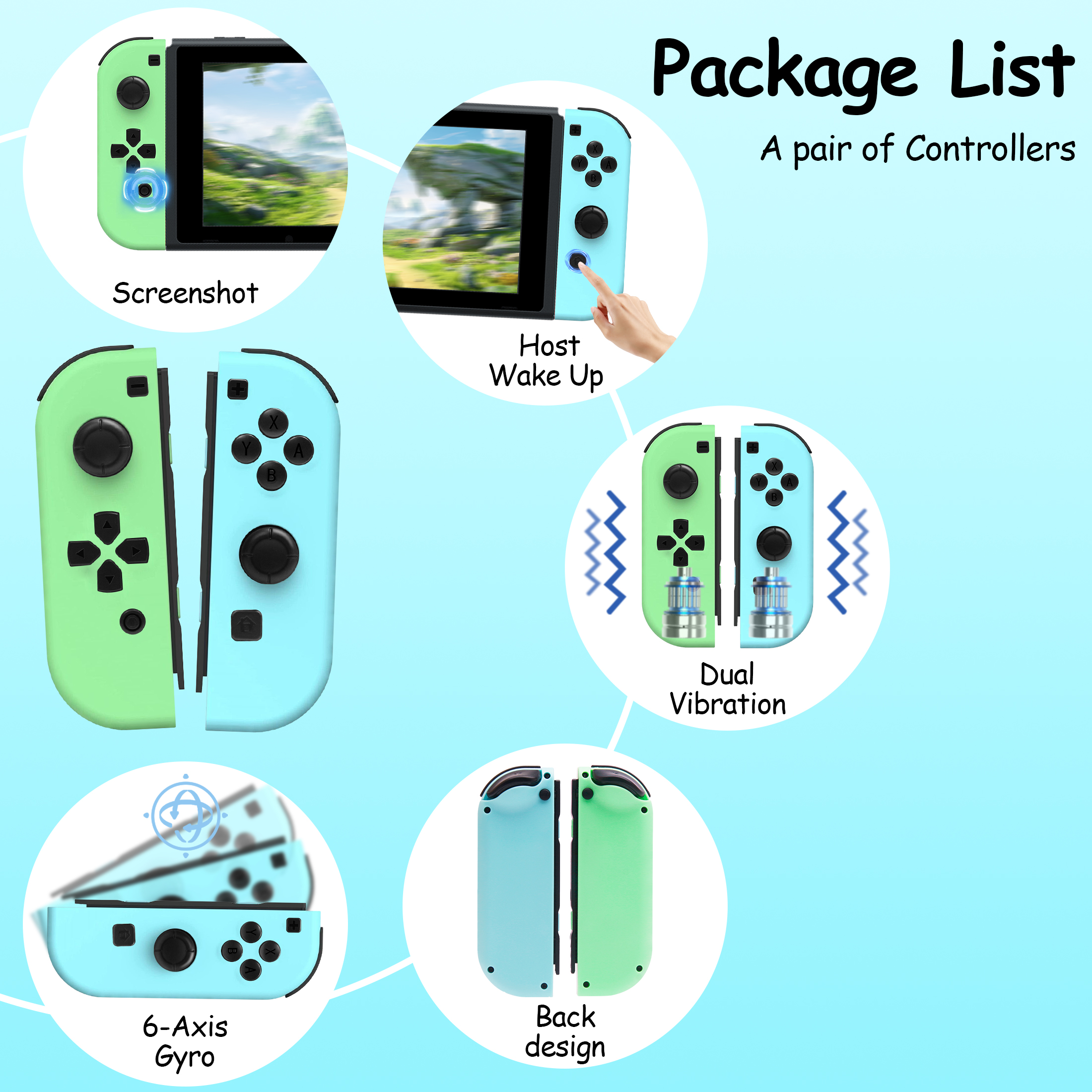 Controlador de Juegos Dividido Inalámbrico, Gamepad Bluetooth con Movimiento y Vibración, Controlador Recargable para Consola Portátil 6