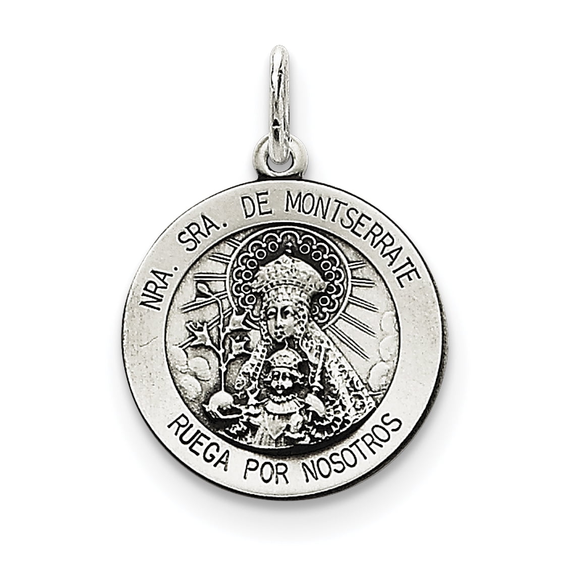 Solid 925 Sterling Silver Vintage Antiqued Lady Of Montserrate Pendant Charm Medal 26mm x 16mm 