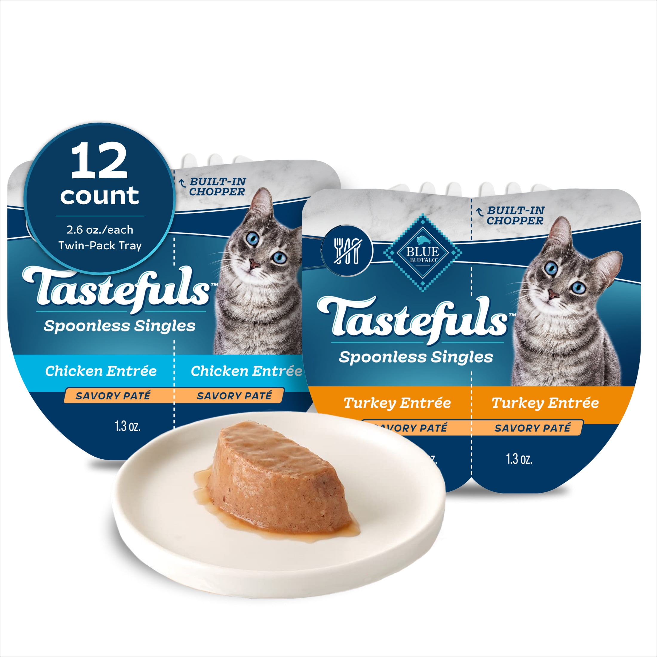 (2 pack) Blue Buffalo Tastefuls Spoonless Wet Cat Food Paté, 2.6-oz. Twin Packs, Chicken & Turkey (12 Ct.)