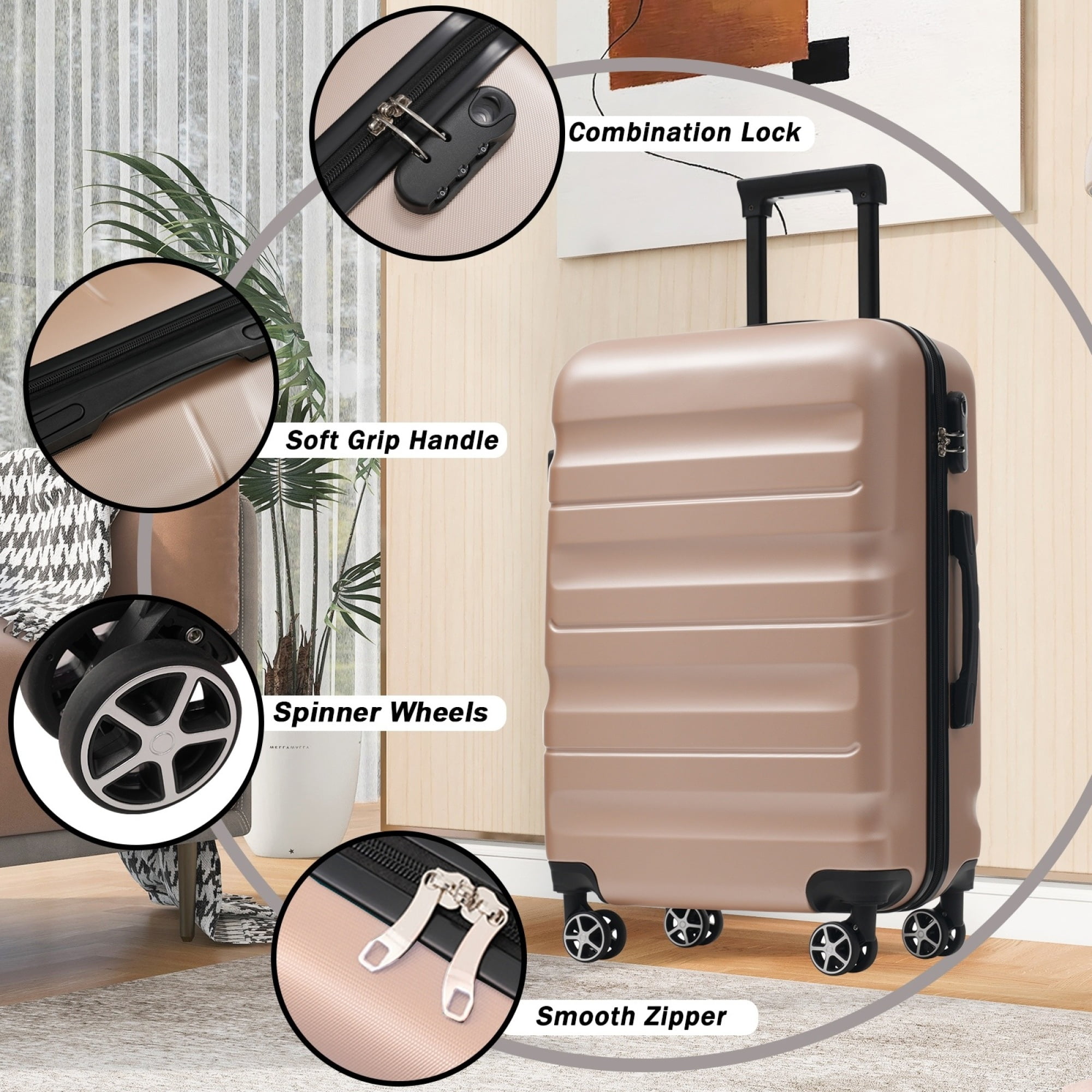 Hardshell ABS Luggage Set - Carry-On Suitcases with Dual Spinner Wheels,Check-In Sizes for Travel & Business