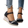 thumbnail image 3 of CAICJ98 Women Shoes Topic Open Toe Buckle Ankle Strap Espadrilles Flatform Wedge Casual Sandal,Black, 3 of 5