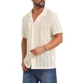 thumbnail image 4 of INSPIRE CHIC Father's Day Men's Hawaiian Camp Collar Button Down Short Sleeve Textured Knitted Shirts M Beige, 4 of 5