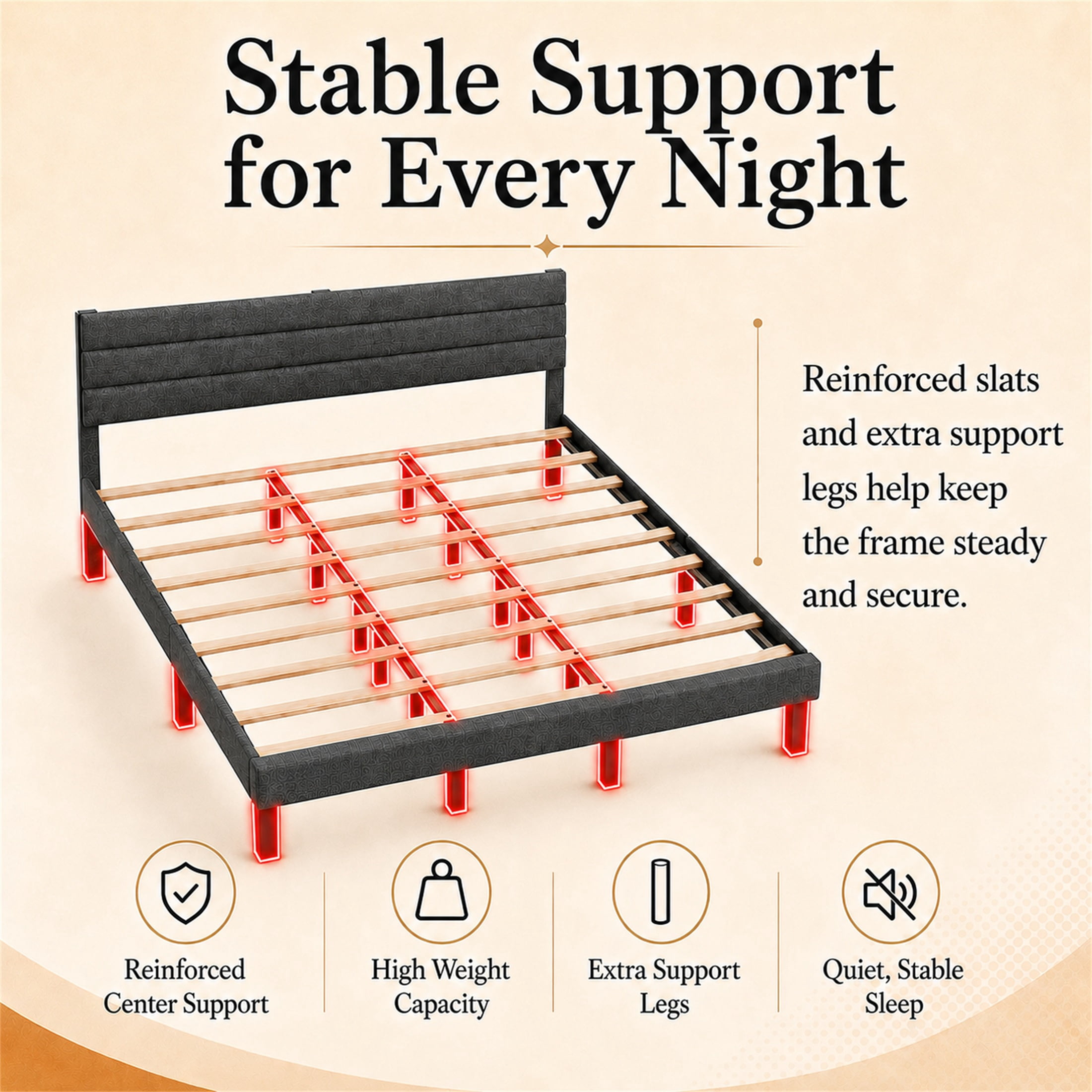 SESSLIFE King Size Bed Frame with Adjustable Upholstered Headboard, Linen Upholstered Platform Bed Frame King, Noise Free, No Box Spring Needed, Gray